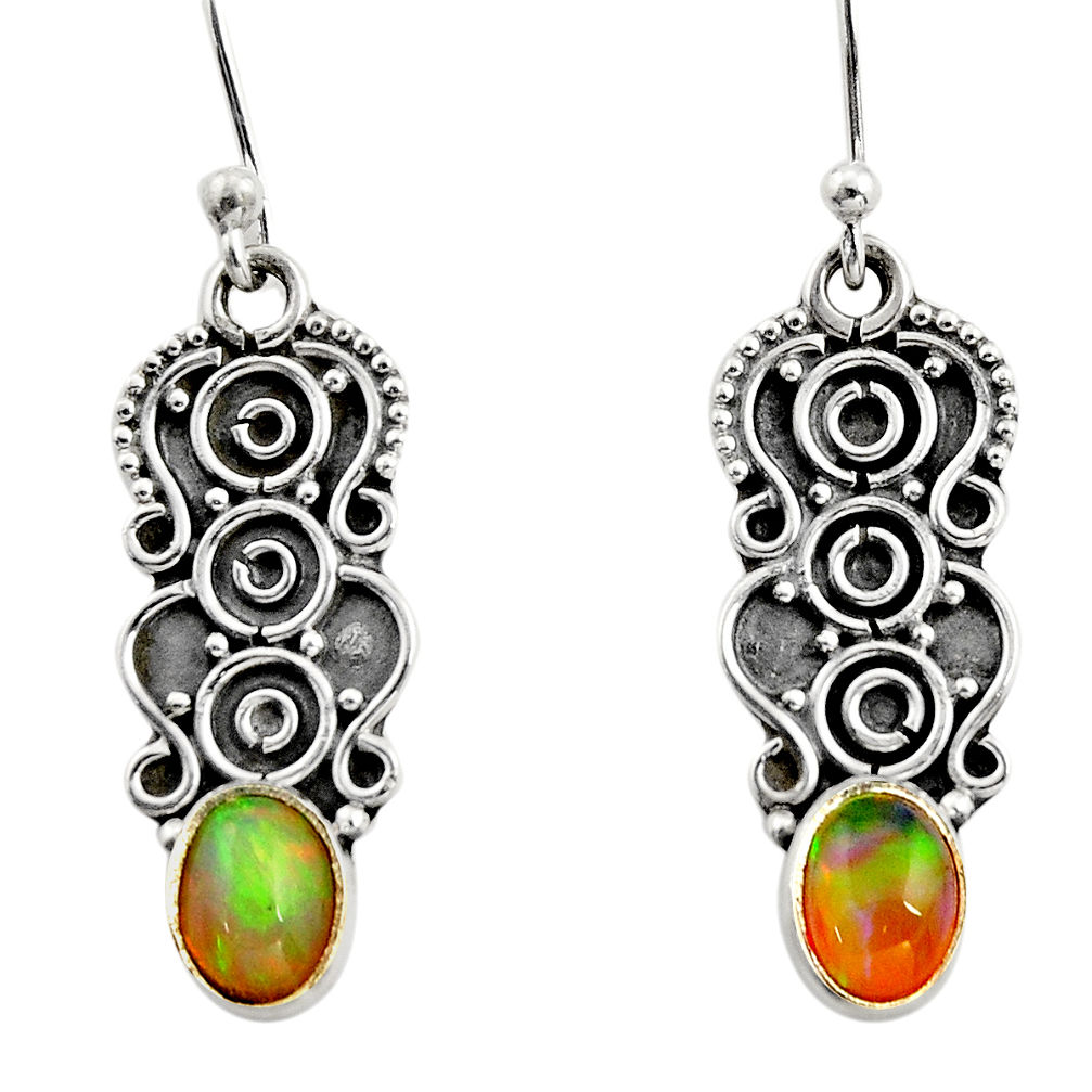 925 sterling silver 3.11cts natural multi color ethiopian opal earrings r14884