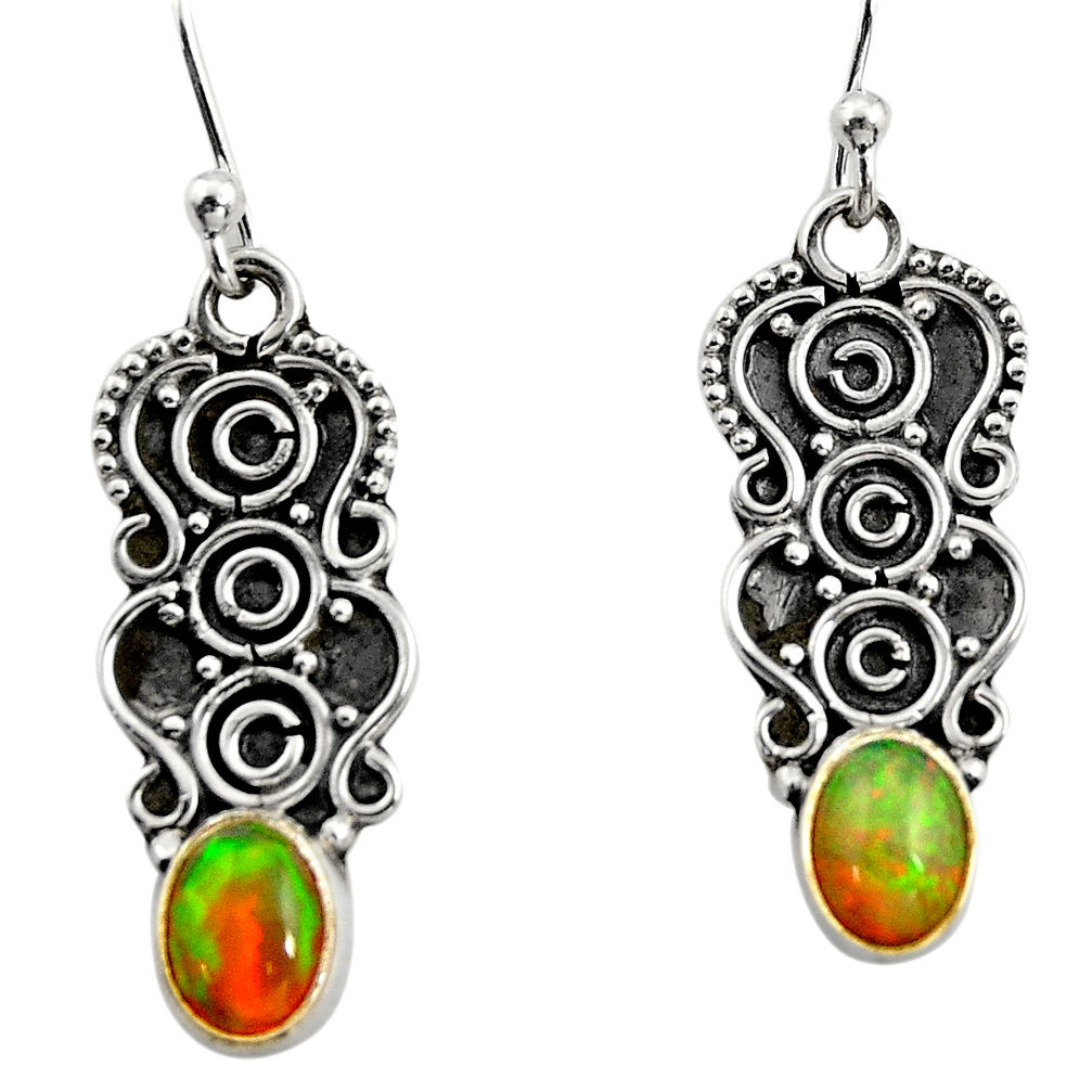 3.30cts natural multi color ethiopian opal 925 sterling silver earrings r14885