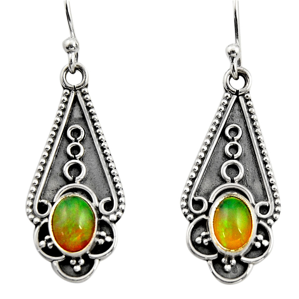 3.29cts natural multi color ethiopian opal 925 sterling silver earrings r14886