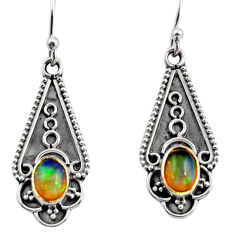 3.51cts natural multi color ethiopian opal 925 sterling silver earrings r14888