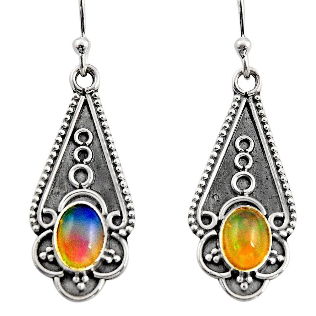 3.51cts natural multi color ethiopian opal 925 sterling silver earrings r14890