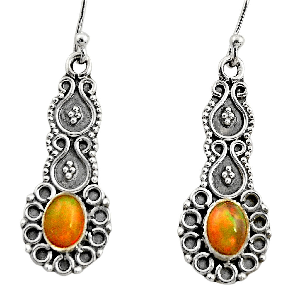 3.11cts natural multi color ethiopian opal 925 silver dangle earrings r14903