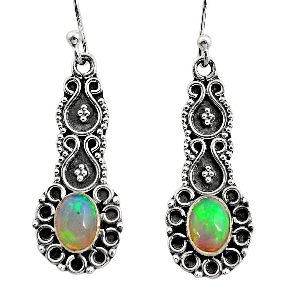 3.32cts natural multi color ethiopian opal 925 silver dangle earrings r14907