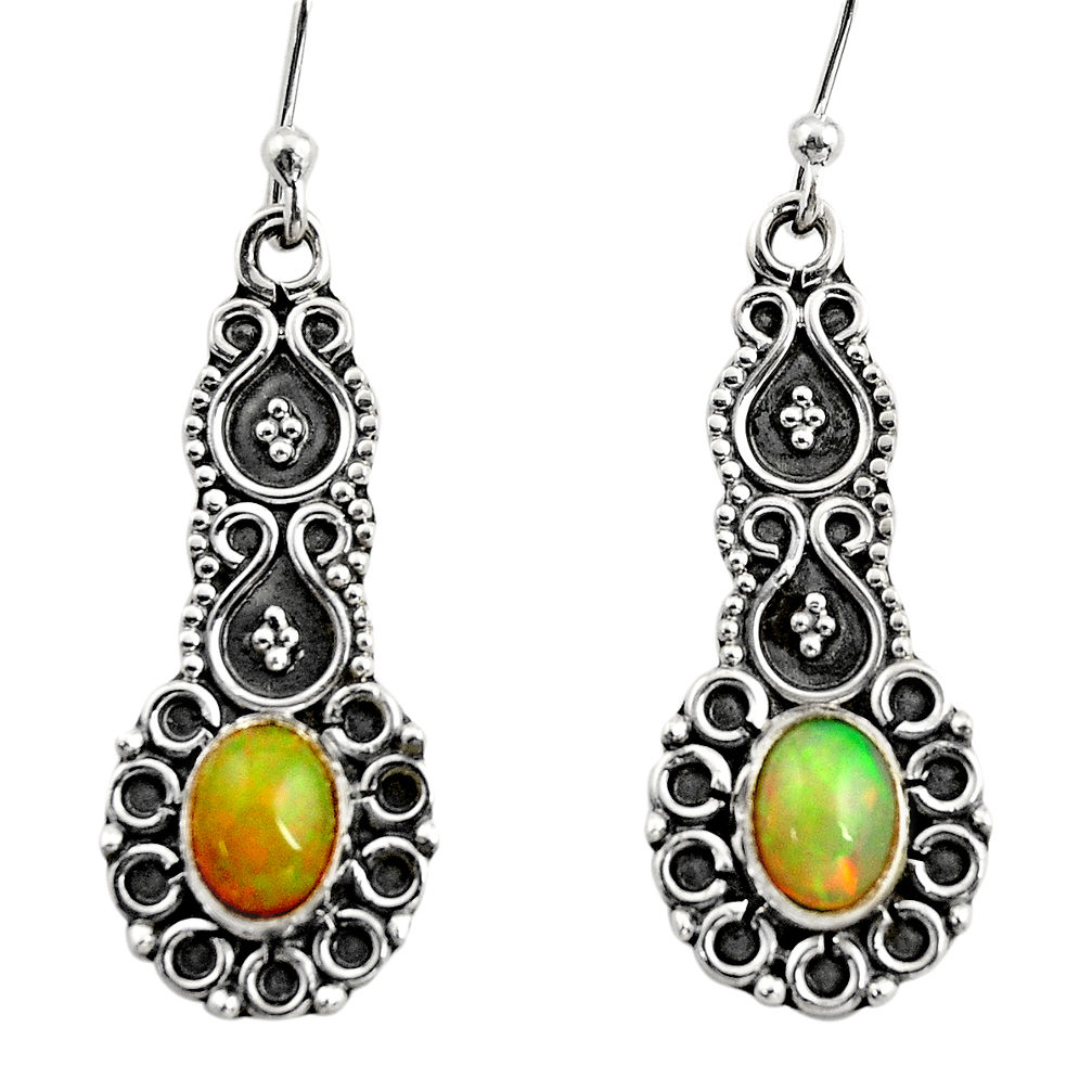 925 silver 3.22cts natural multi color ethiopian opal dangle earrings r14908