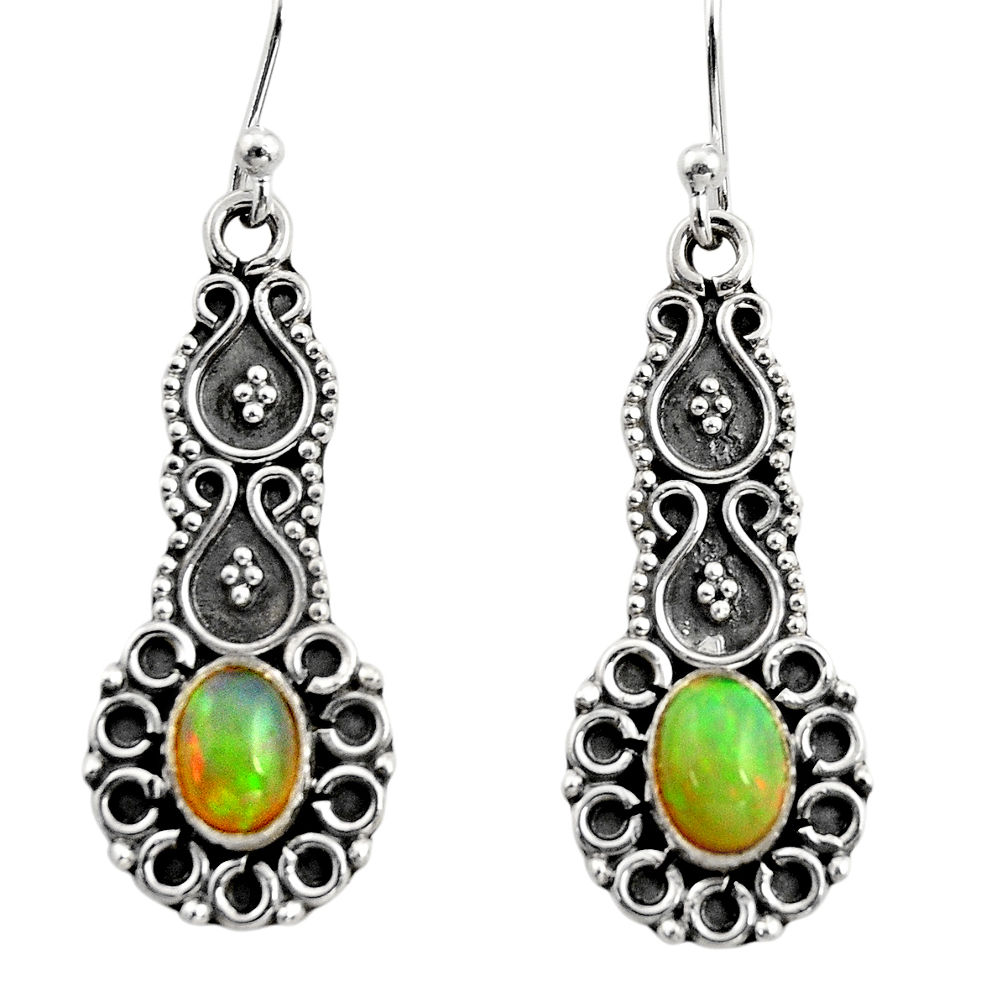 3.22cts natural multi color ethiopian opal 925 silver dangle earrings r14909