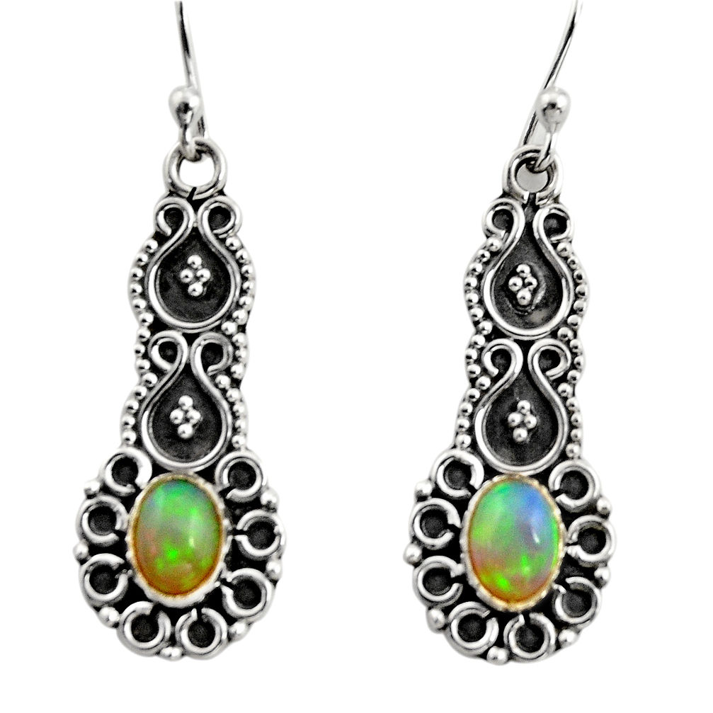 3.11cts natural multi color ethiopian opal 925 silver dangle earrings r14910