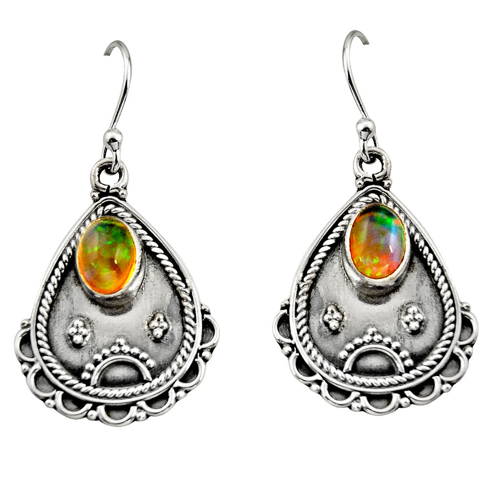 3.41cts natural multi color ethiopian opal 925 silver dangle earrings r14913