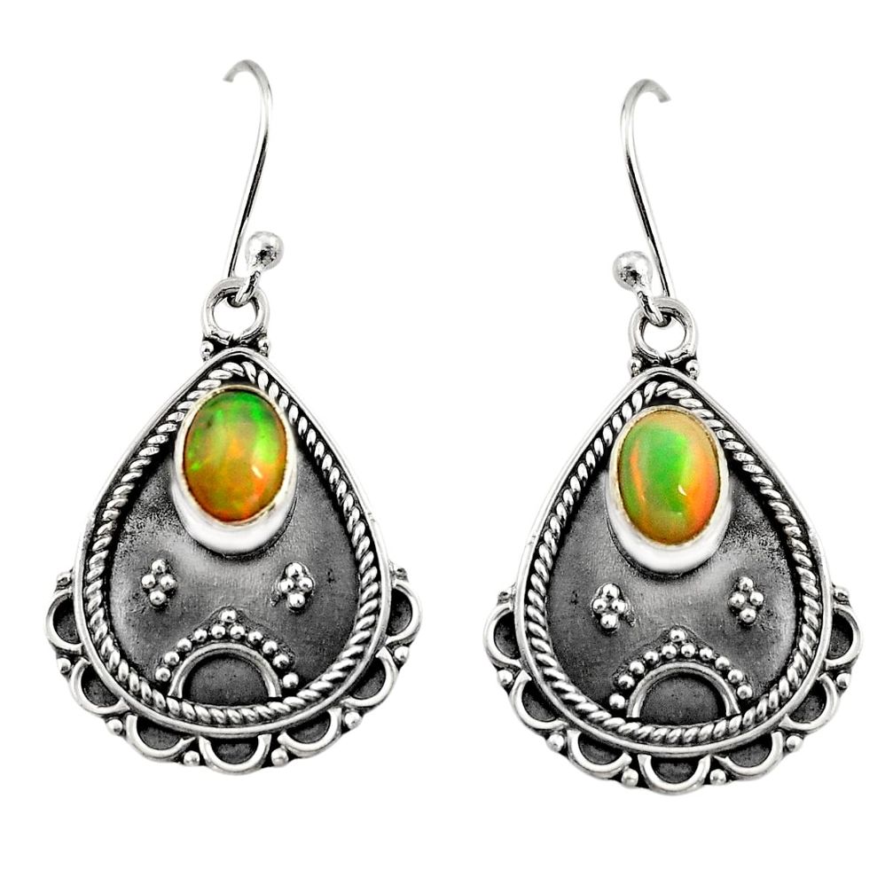 3.41cts natural multi color ethiopian opal 925 silver dangle earrings r14914