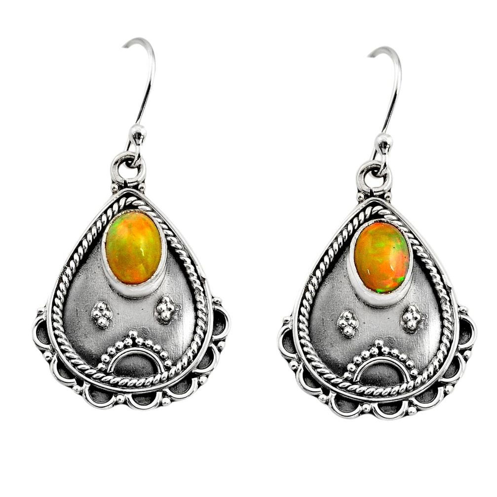 925 silver 3.58cts natural multi color ethiopian opal dangle earrings r14916