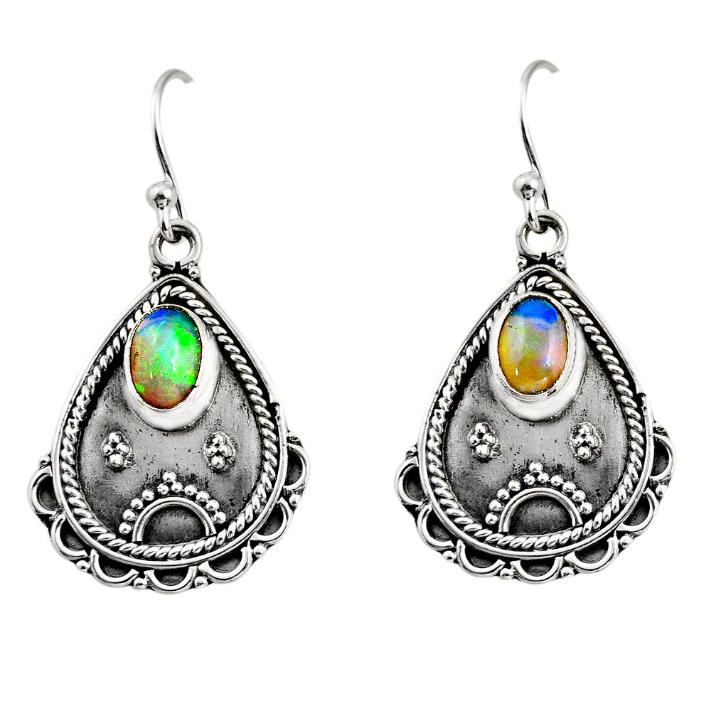 925 silver 3.58cts natural multi color ethiopian opal dangle earrings r14920