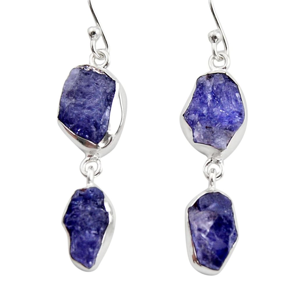 15.16cts natural blue iolite rough 925 sterling silver dangle earrings r14921