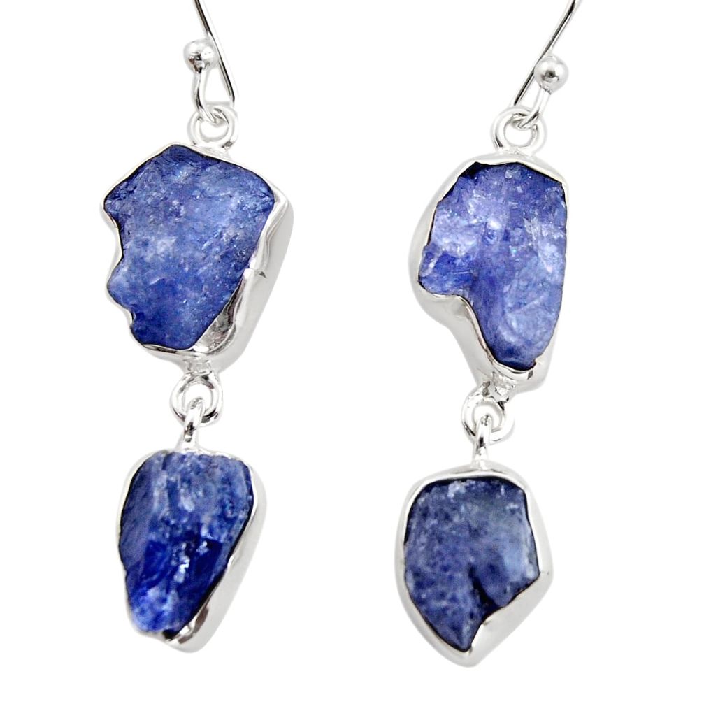 17.67cts natural blue iolite rough 925 sterling silver dangle earrings r14922