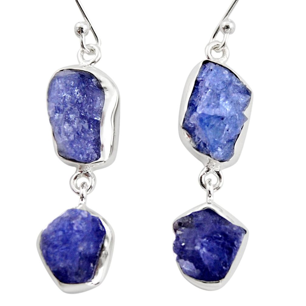 17.36cts natural blue iolite rough 925 sterling silver dangle earrings r14923