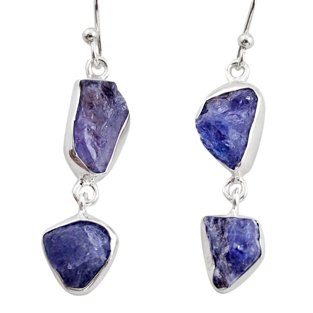 925 sterling silver 13.77cts natural blue iolite rough dangle earrings r14924