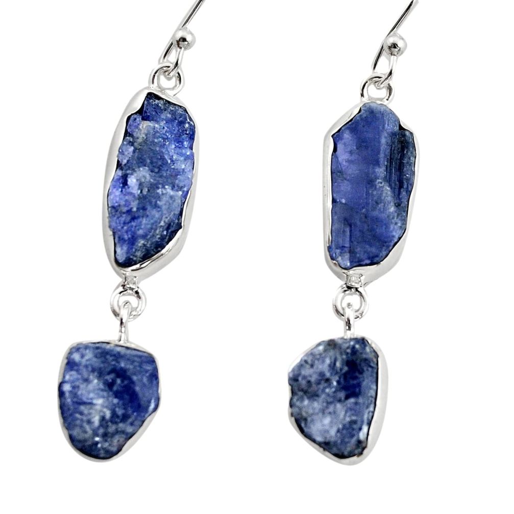 17.67cts natural blue iolite rough 925 sterling silver dangle earrings r14926