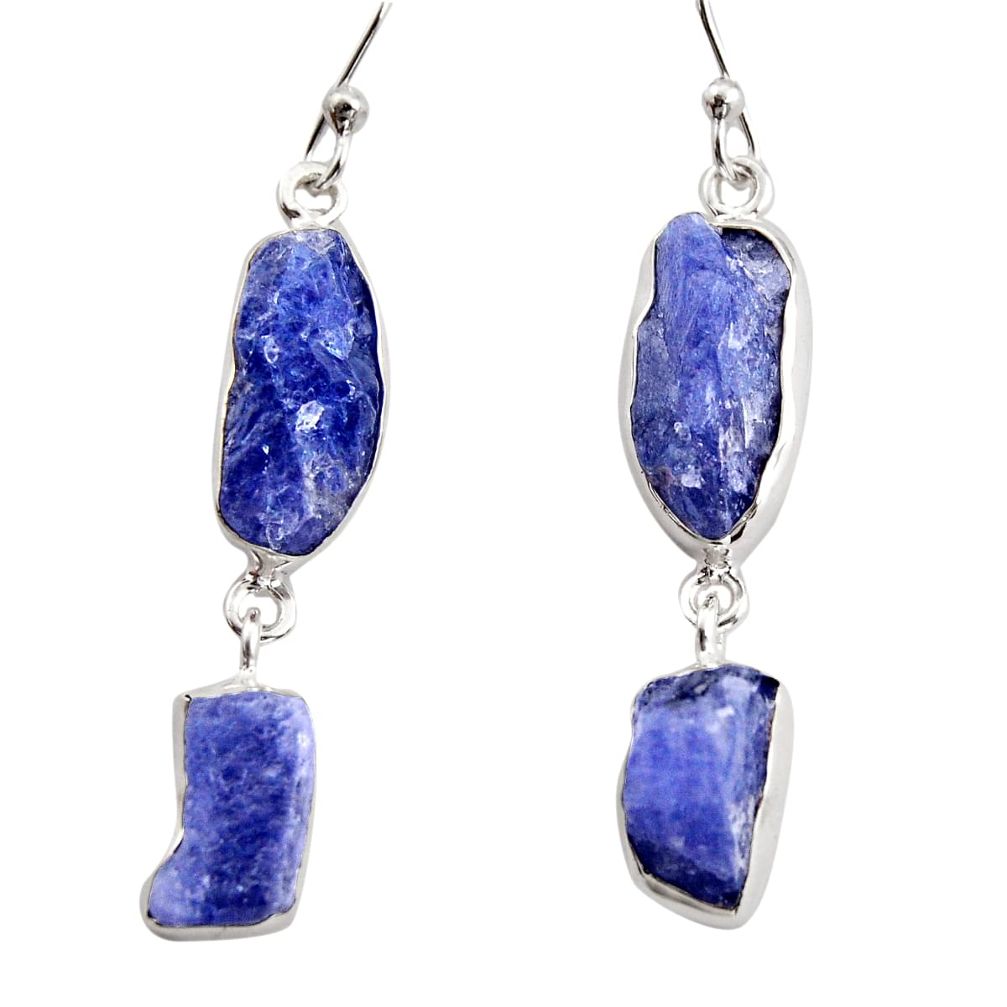 925 sterling silver 17.36cts natural blue iolite rough dangle earrings r14927