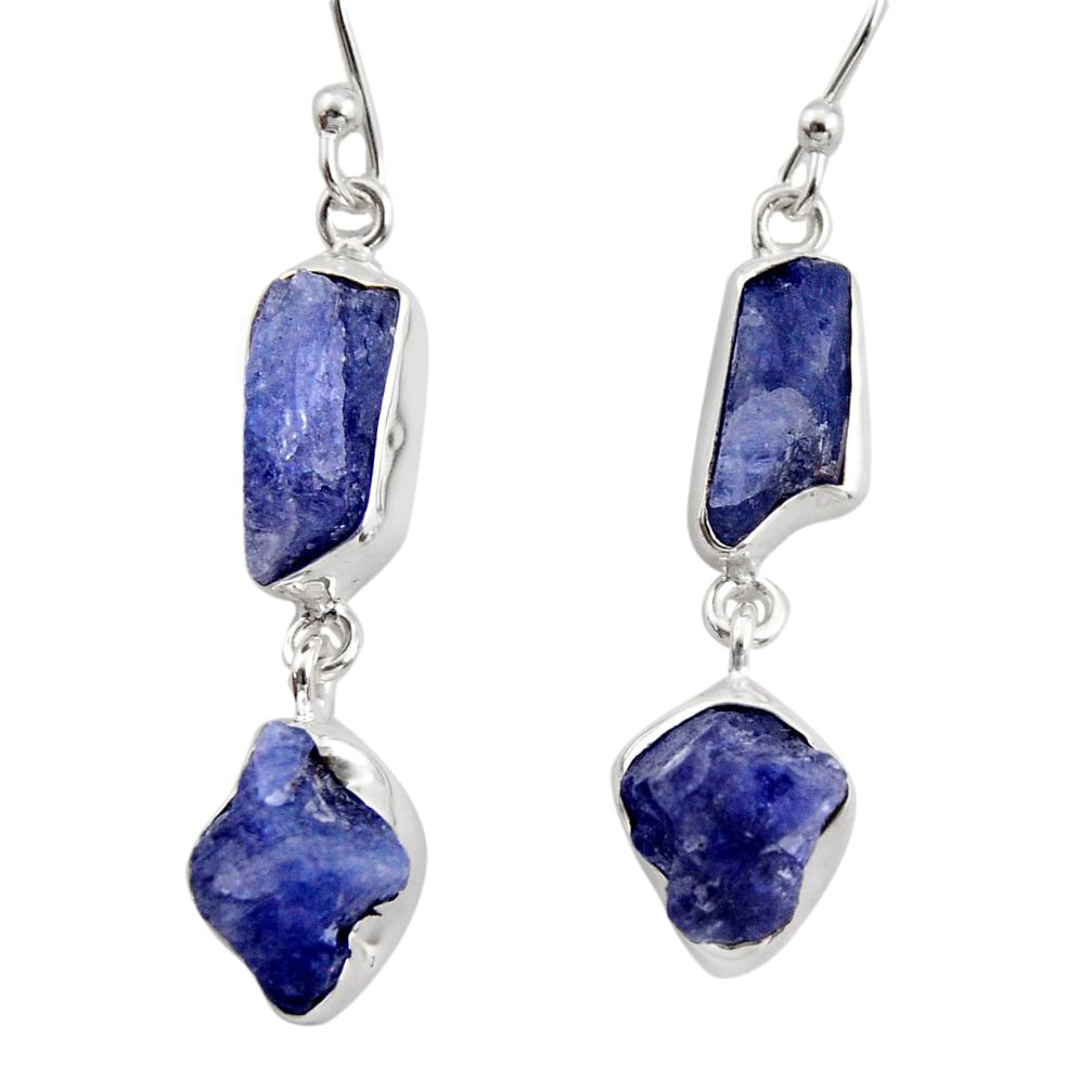 15.97cts natural blue iolite rough 925 sterling silver dangle earrings r14928