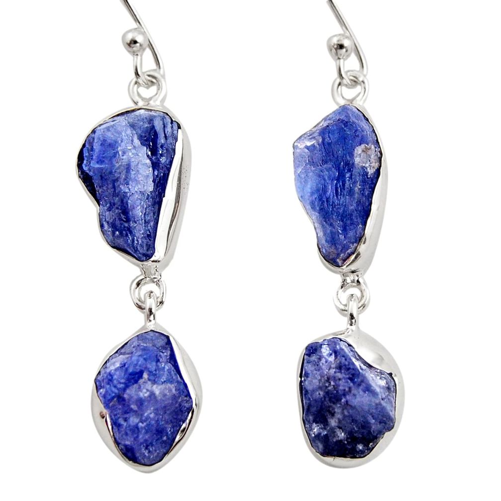 15.47cts natural blue iolite rough 925 sterling silver dangle earrings r14931