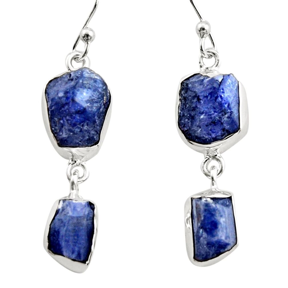 15.16cts natural blue iolite rough 925 sterling silver dangle earrings r14932
