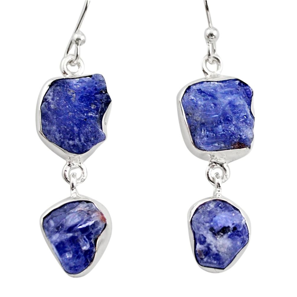 16.92cts natural blue iolite rough 925 sterling silver dangle earrings r14935