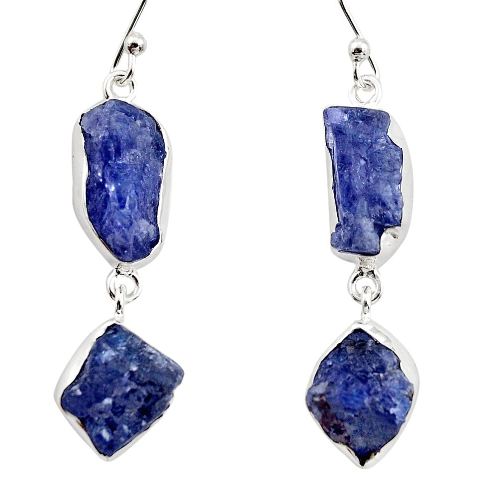 17.67cts natural blue iolite rough 925 sterling silver dangle earrings r14936
