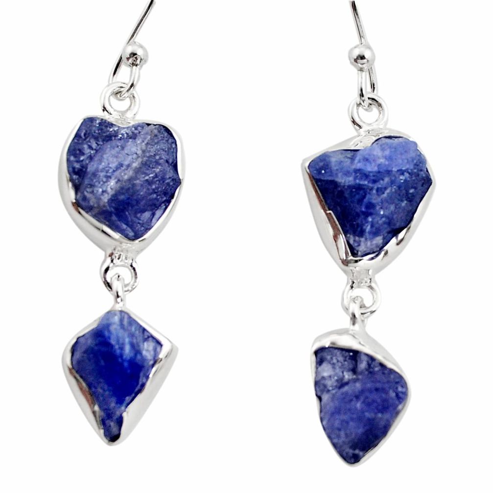 14.72cts natural blue iolite rough 925 sterling silver dangle earrings r14938