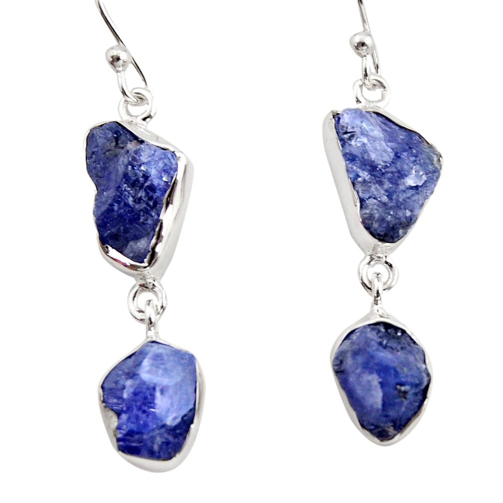 925 sterling silver 13.77cts natural blue iolite rough dangle earrings r14940
