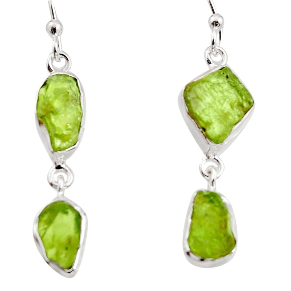 925 sterling silver 12.06cts natural green peridot rough dangle earrings r14944