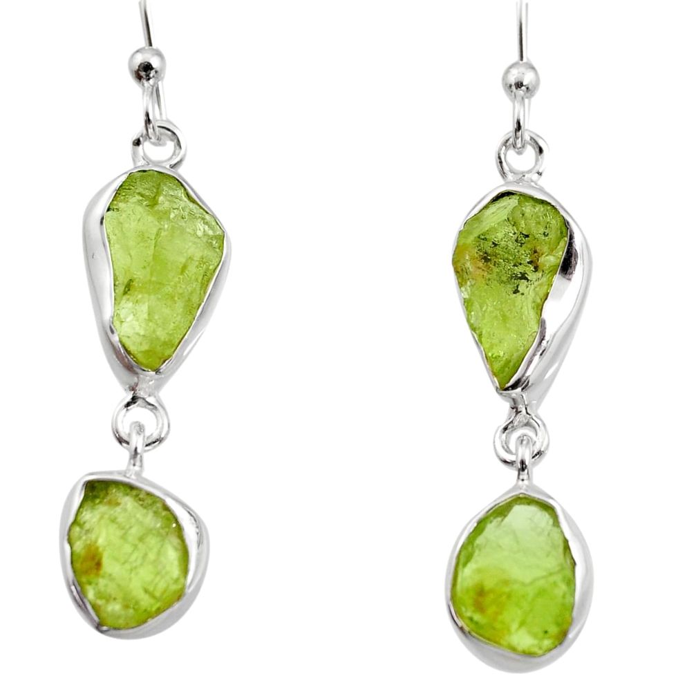 12.08cts natural green peridot rough 925 sterling silver dangle earrings r14953