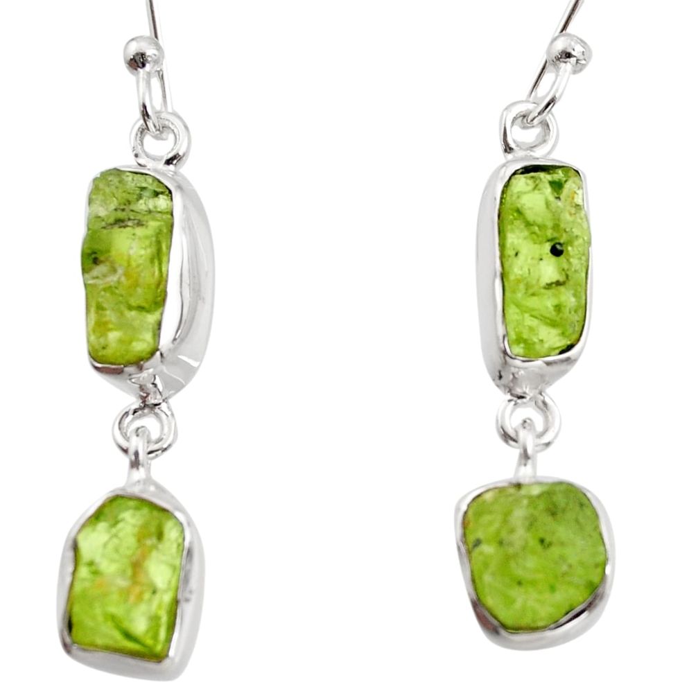 12.06cts natural green peridot rough 925 sterling silver dangle earrings r14958