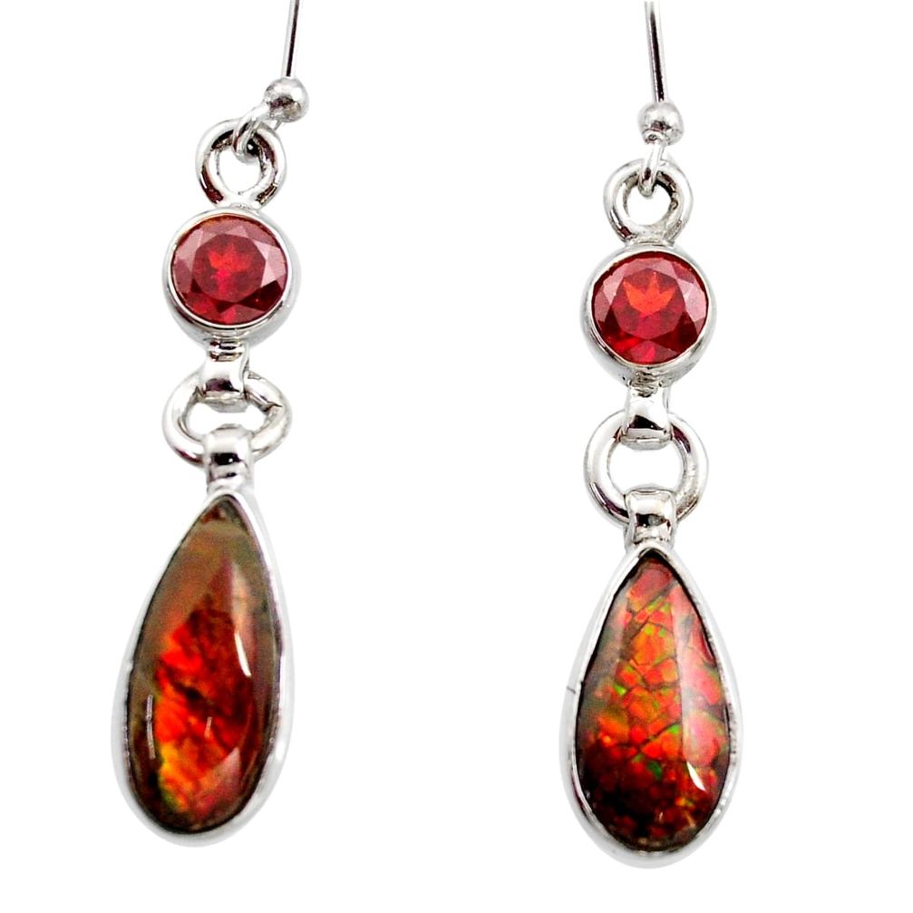 9.53cts natural multicolor ammolite (canadian) 925 silver dangle earrings r15766