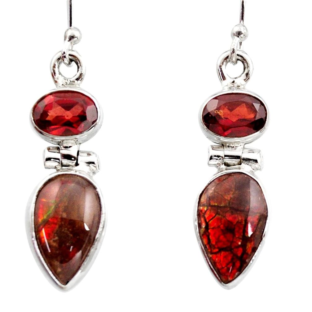 9.61cts natural multicolor ammolite (canadian) 925 silver dangle earrings r15771