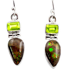 9.61cts natural multicolor ammolite (canadian) 925 silver dangle earrings r15772