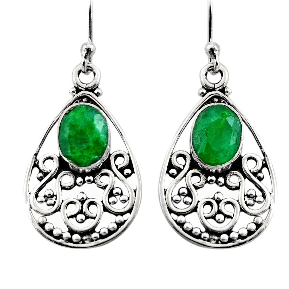 4.03cts natural green emerald 925 sterling silver dangle earrings jewelry r15781