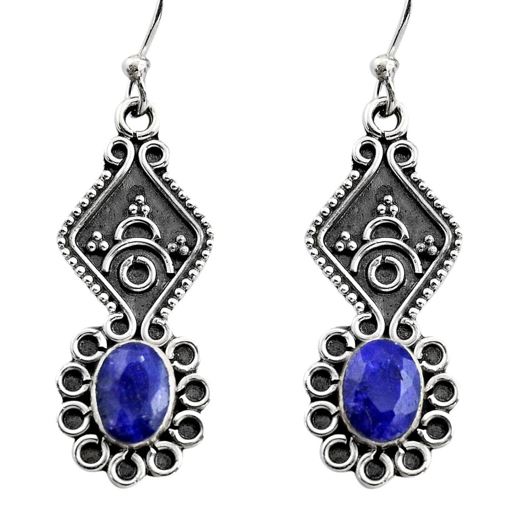 3.32cts natural blue sapphire 925 sterling silver dangle earrings jewelry r15783