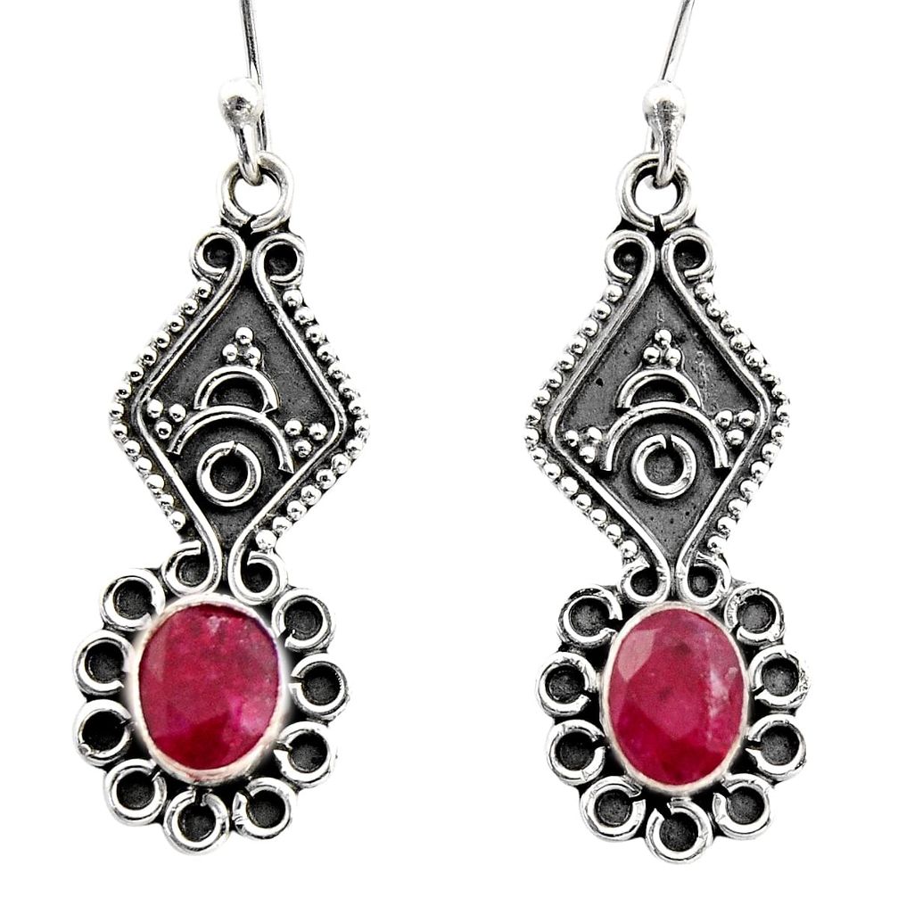 925 sterling silver 3.29cts natural red ruby dangle earrings jewelry r15784
