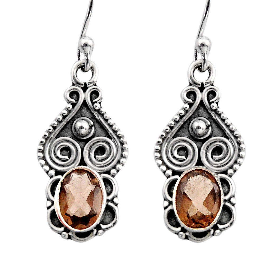 3.05cts brown smoky topaz 925 sterling silver dangle earrings jewelry r15785