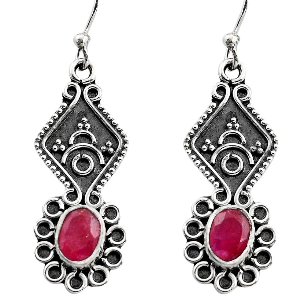 3.32cts natural red ruby 925 sterling silver dangle earrings jewelry r15791