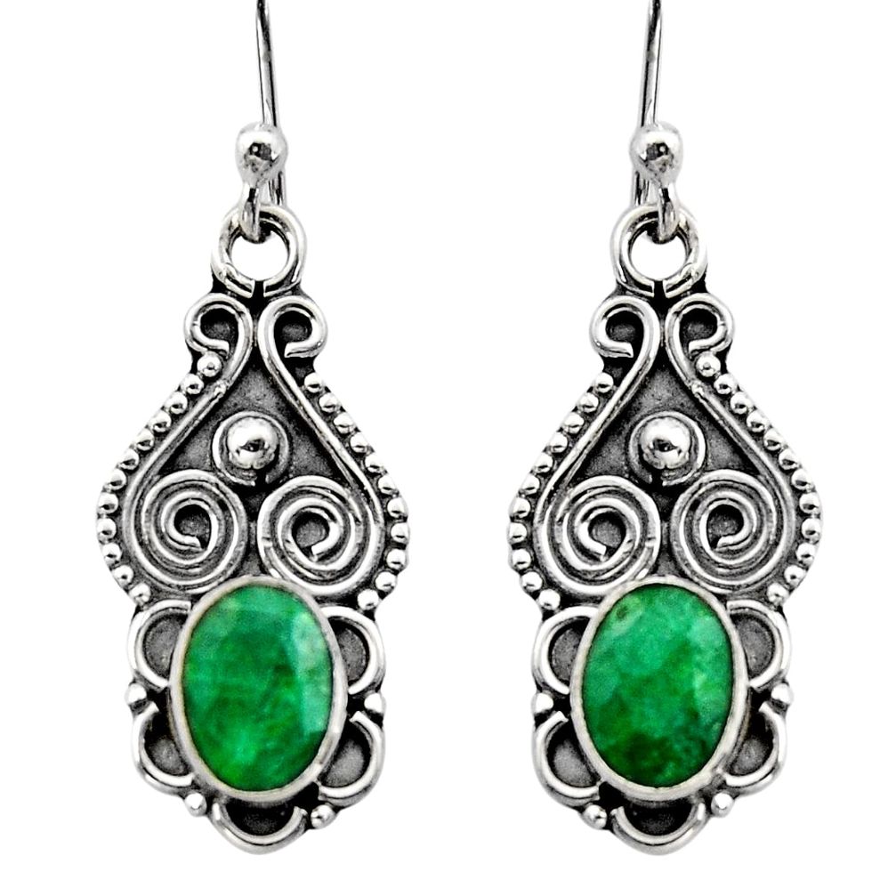 3.29cts natural green emerald 925 sterling silver dangle earrings jewelry r15792