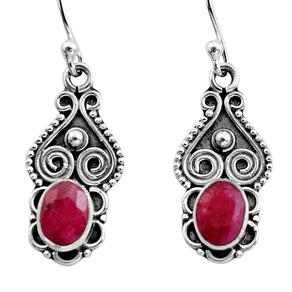 925 sterling silver 3.05cts natural red ruby dangle earrings jewelry r15793