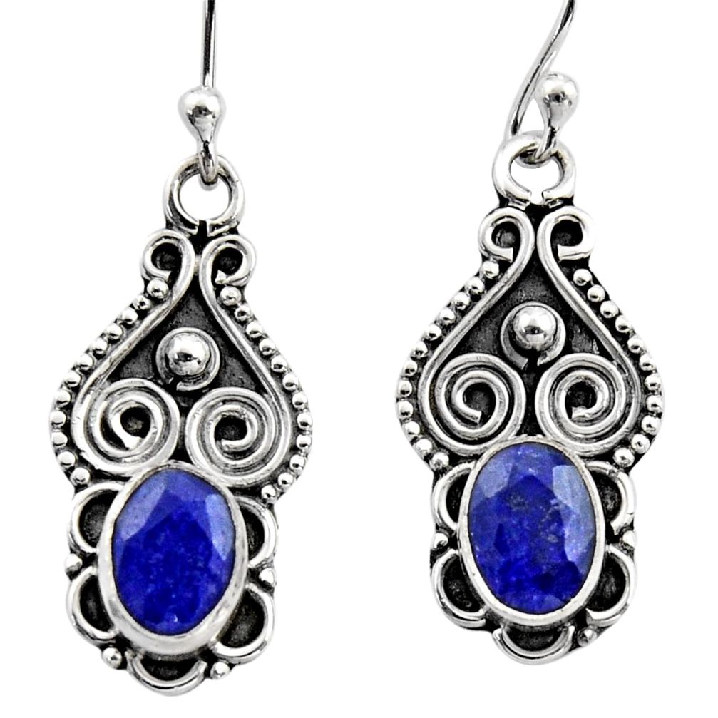 3.09cts natural blue sapphire 925 sterling silver dangle earrings jewelry r15794