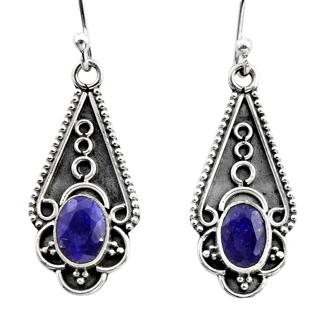 3.29cts natural blue sapphire 925 sterling silver dangle earrings jewelry r15795