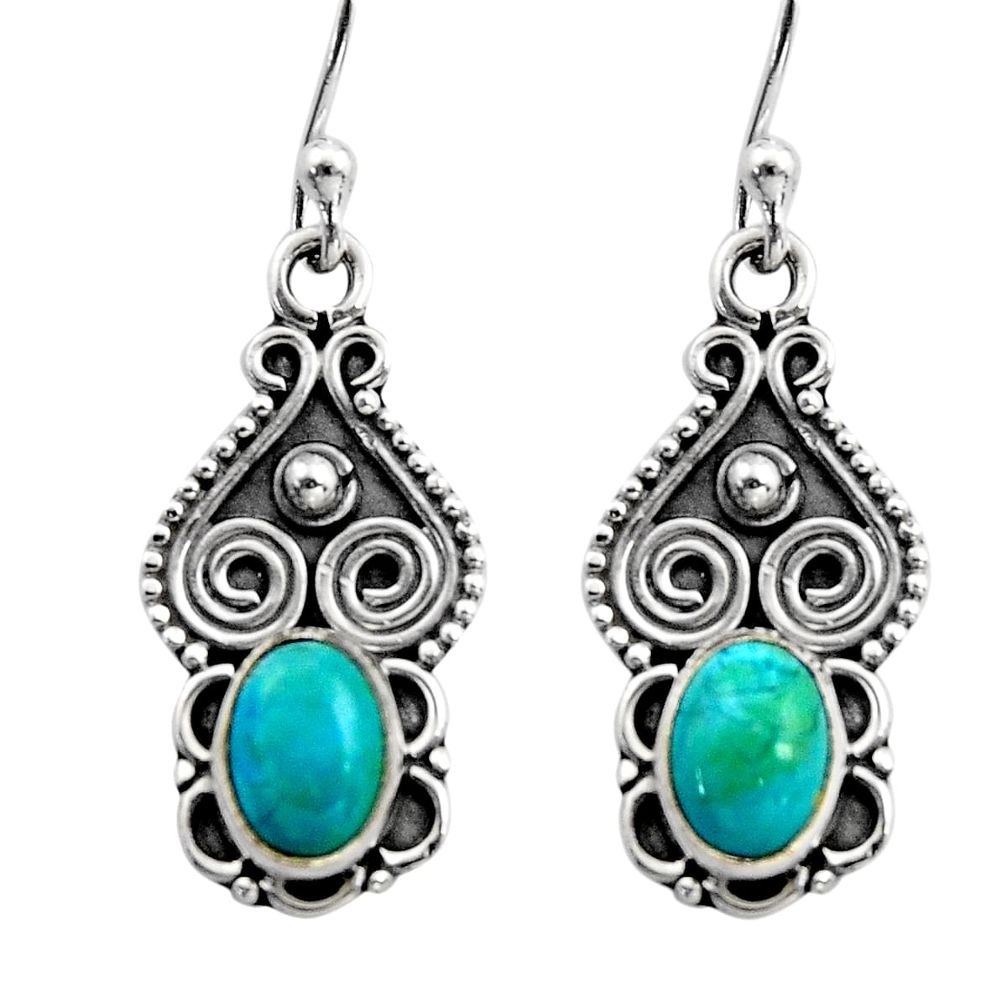 3.03cts natural blue campitos turquoise 925 silver dangle earrings r15798