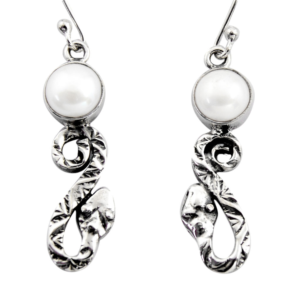 5.63cts natural white pearl 925 sterling silver snake earrings jewelry r15802