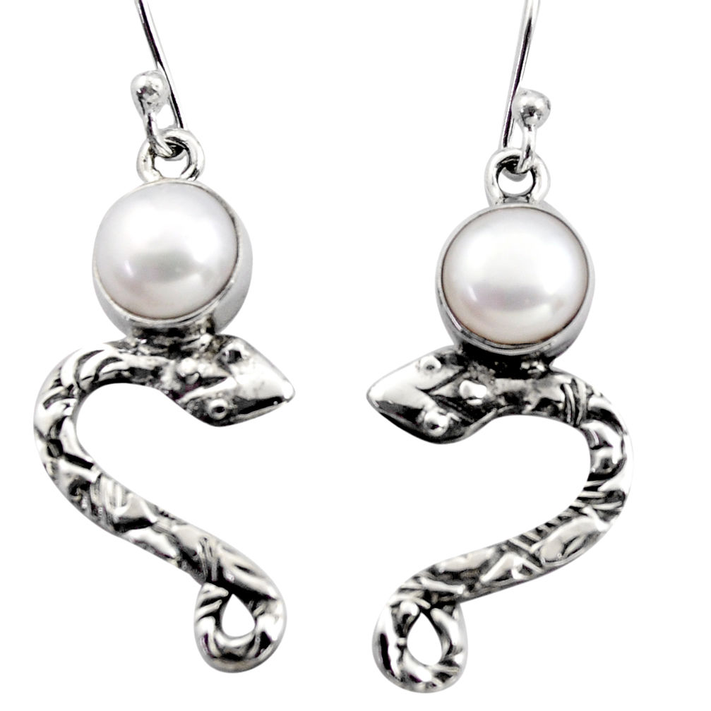 5.12cts natural white pearl 925 sterling silver snake earrings jewelry r15803