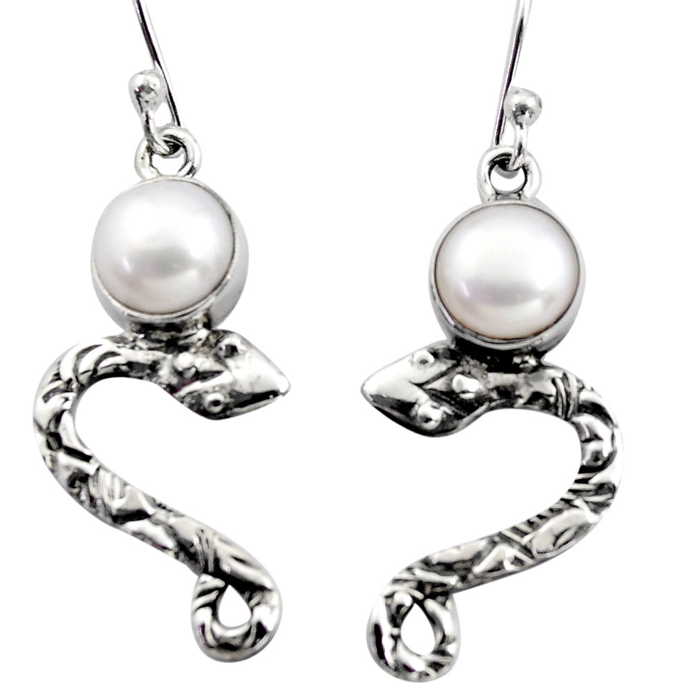 925 sterling silver 5.24cts natural white pearl snake earrings jewelry r15804