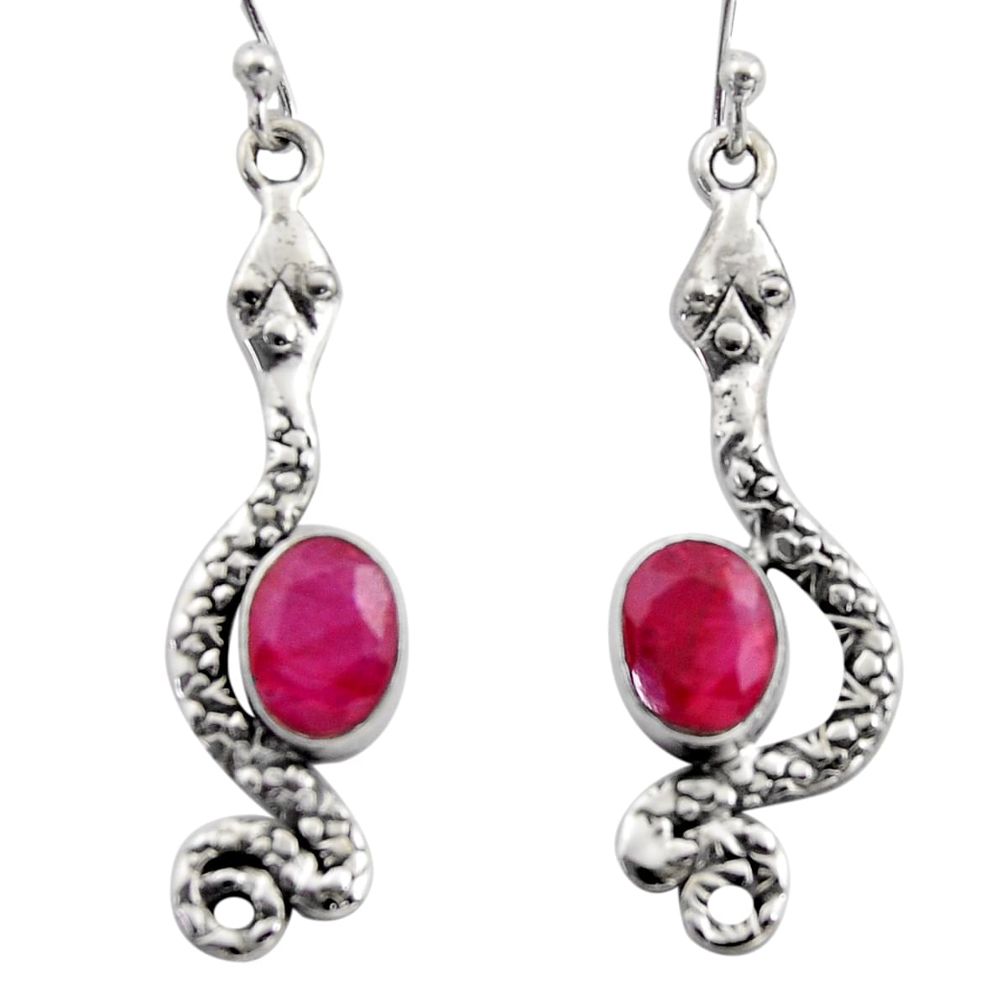 4.70cts natural red ruby 925 sterling silver snake earrings jewelry r15805