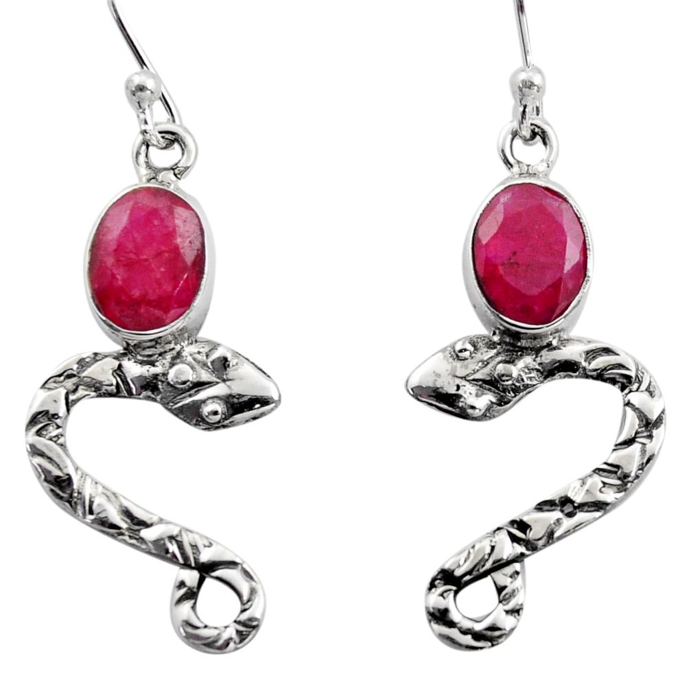 4.23cts natural red ruby 925 sterling silver snake earrings jewelry r15807