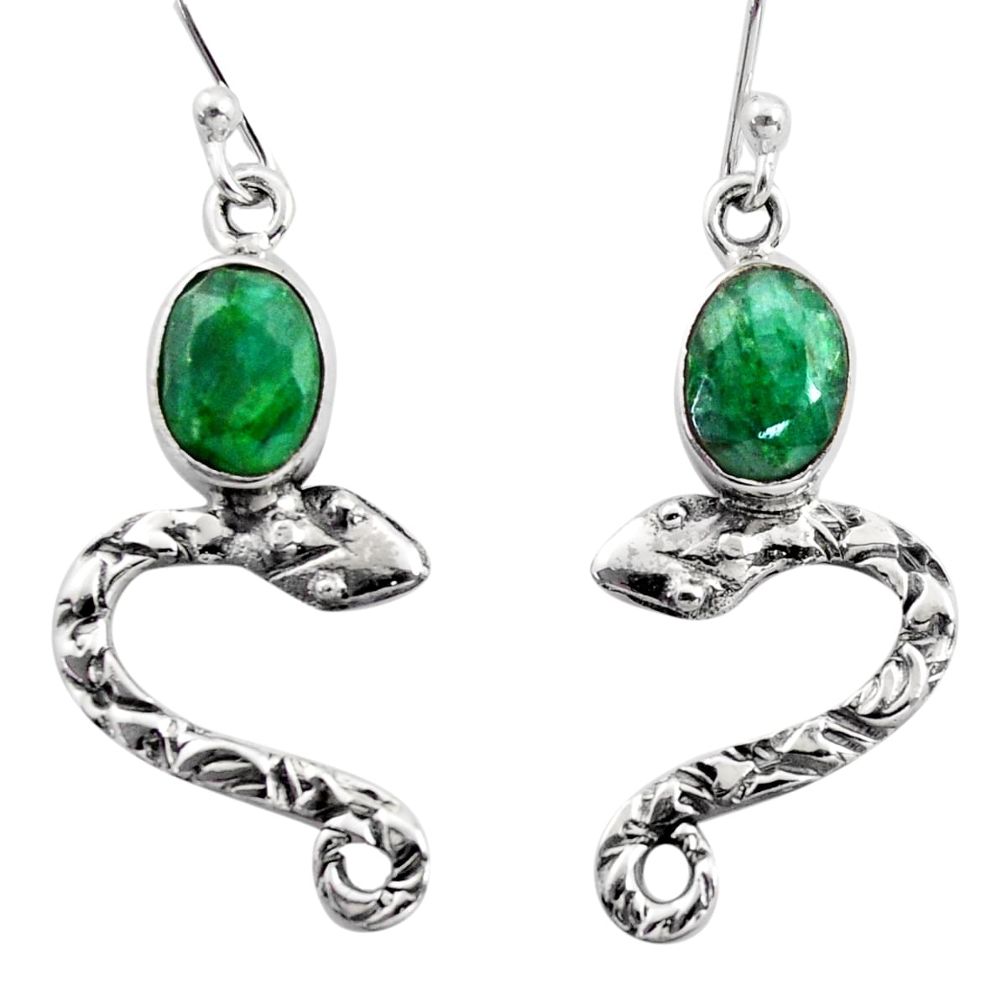 925 sterling silver 4.08cts natural green emerald snake earrings jewelry r15808