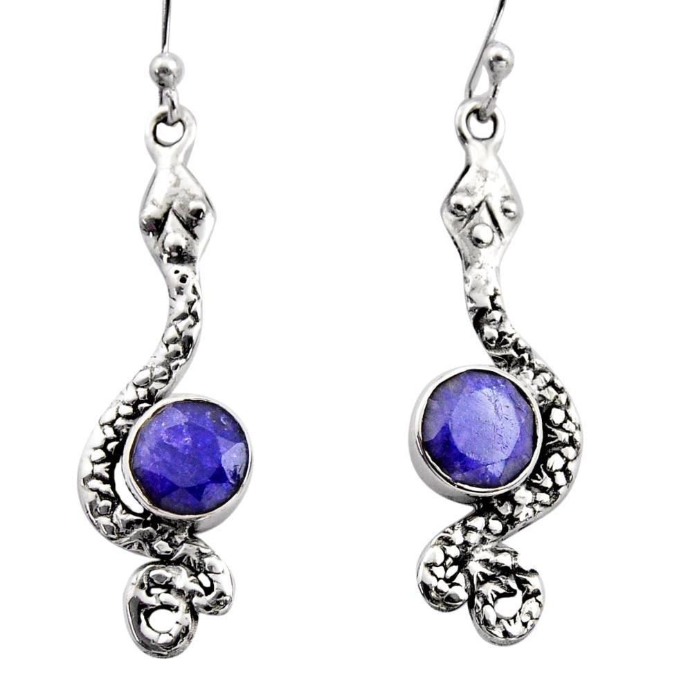 5.36cts natural blue sapphire 925 sterling silver snake earrings jewelry r15810